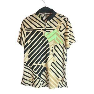 Jamie Sadock Womens Golf Top M Quarter Zip Short Sleeve Abstract Geometric Tan